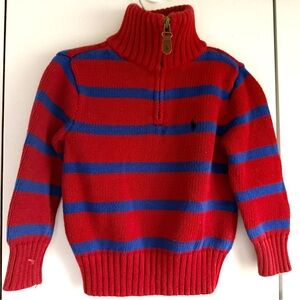 Vintage Polo Ralph Lauren Striped Cotton Quarter-Zip Logo Sweater, 3T, MSRP $75